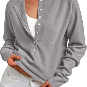 GKBK Women’s Long Sleeve Sweaters Button Down Henley Shirts
