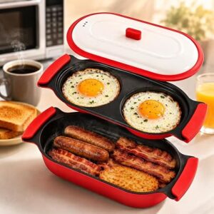 2-in-1 Microwave Egg Cooker & Grill Pan Set, Nonstick with Lid