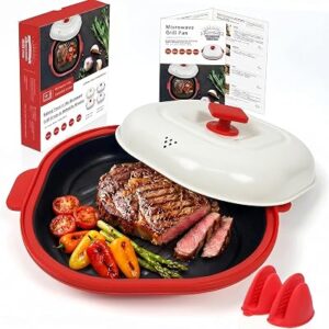 Microwave Grill Pan with Lid Nonstick Grill Plate Red