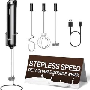 InstaWhisk Milk Frother with Variable Speed, Rechargeable Coffee Frother Wand with Detachable Double Whisk, Drink Mixer Handheld Electric Stirrer for Latte, Cappuccino, Matcha, Almond Milk, Protein