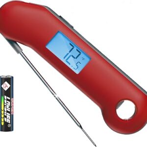 ThermoMaven Professional Digital Meat Thermometer, Ultra Fast 0.5 Sec Instant Read, NIST Certified Accurate to ±0.5°F, IP67 Waterproof, Backlit & Auto-Rotating Display, Auto Wake/Sleep, Dark Red&Gray