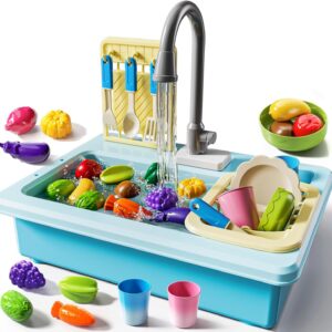 JUKUDAHU Play Sink with Running Water, Play Kitchen Toys Sink for Kids