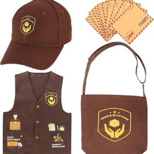 Yewong Cargo Postal Delivery Costume Brown Delivery Man Vest Cap Bag for Kids Halloween Postal Career Day Cosplay
