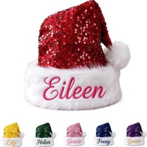 Personalized Custom Embroidered Christmas Hat with Sequins Pompom