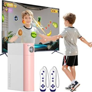 AR Motion Gaming Console for Kids & Families – Plug & Play Video Game System for Indoor Physical Play, Interactive Family Fun, Game Nights, Parties and Playdates-White&Pink