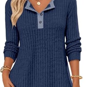 MIXSHE Ribbed Knit Henley Sweater