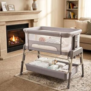 Baby Compact Travel Crib- 4-in-1 Baby Bedside Bassinet for Infant