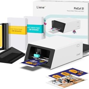 Liene PixCut S1 Color Sticker Printer & Cutting Machine – All-in-One Sticker Maker for DIY Crafts, Custom Labels & Gifts. Thermal Dye-Sublimation Photo Printer, 300 DPI, Precise AI Auto-Cutting