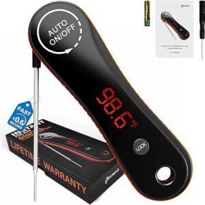 Meat Thermometer Digital – Paysean Instant Read Meat Thermometer with Auto Rotating Backlit Display, IP67 Waterproof for Cooking, Grilling, BBQ, Candy (Deep Black)