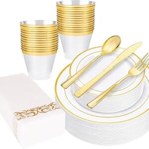 HPAYHOKAH Gold Disposable Plastic Plates Set