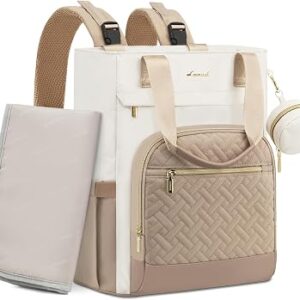 LOVEVOOK Diaper Bag Backpack, Large Capacity Portable Baby Bag with Foldable Diaper Changing Pad, Waterproof Baby Diaper Bags Gift for Mon Dad, Ivory Khaki
