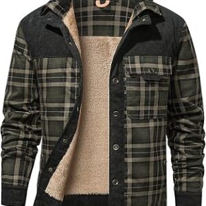 Men’s Long Sleeve Flannel Plaid Sherpa Lined Shirt Jacket