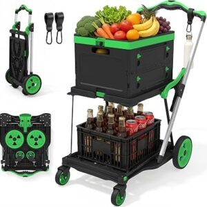 foldable Shopping Cart with Wheels for groceries, 220 lbs Capacity, Green