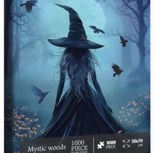 Halloween Witch Puzzle for Adults 1000 Pieces, Horror Holiday Jigsaw Puzzle, Fall Autumn Flower Bird Moon Aesthetic Forest Magic Women Puzzle