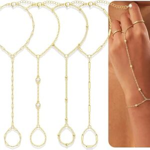 SHALL SHELL 4 Pcs Gold Hand Chain Bracelets