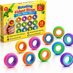 Fidget Rings, fidget toys for Kids,12 Pack Rotating Finger Spinner Rings | Quiet Classroom Fidgets, Rotating Sensory Toys,Stress Relief Toys,Stocking Stuffers for Kids, Birthday Gifts and Party Favors
