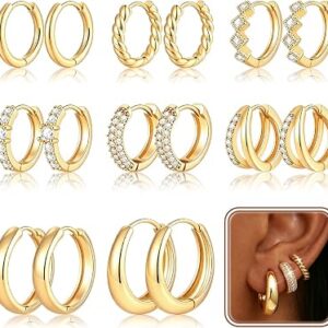 8 Pairs Gold Hoop Earrings Set for Women 14K Gold Plated