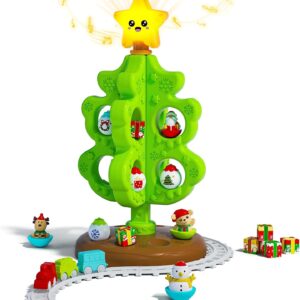 Surelect My First Christmas Tree Birthday Xmas Gifts for Little Kids | Musical Light Up Montessori Christmas Decoration Toy with Ornaments, Mini Train Set, Roly Poly Toys, Finger Puppets