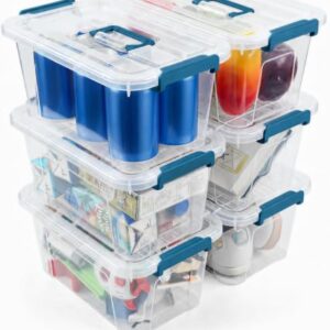 7Qt Clear Storage Bins with Lids,6-Pack Stackable Storage Containers With Buckle Latches.Perfect for LEGO, Crafts, Office Supplies, and Dorm Room Organization,Blue
