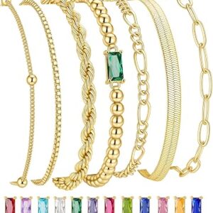 MOOHAM 14K Gold Plated Birthstone Bracelet Stack