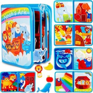 DEGIDEGI Montessori Busy Book for Toddlers, Educational Sensory Activity Book with Life Skills Training, Quiet Travel Toy for Car and Airplane, Christmas Birthday Gift (Light Blue)