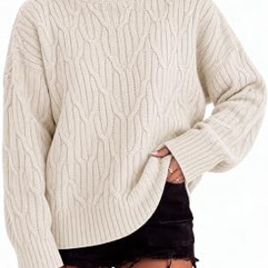ANRABESS Womens Oversized Pullover Sweater Mock Neck Cable Knit