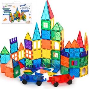 cossy 100 Pcs Magnetic Tiles, Magnet 3D Building Blocks Set with 2 Cars