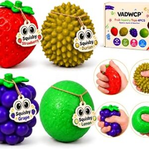 4 Pack Crunchy Squishy Stress Ball Gift Box, ASMR Fruit Squeeze Toys Set