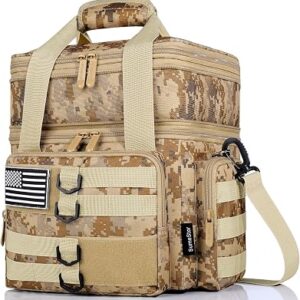 Tactical Lunch Box for Men, Large Insulated Lunch Bag for Adult, Heavy Duty Double Deck Expandable Lunch Cooler Bag with American Flag, Leakproof Soft Lunch Pail for Work Office Camping – Camo khaki