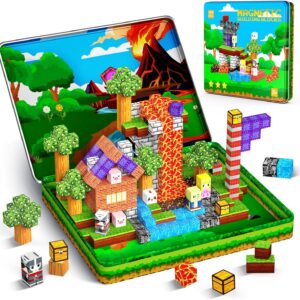 99PCS Magnetic Blocks Travel Toys, Magnet Building Blocks with Portable Metal Box, Mini Construction Travel Magnetic Tiles for Toddlers Boys Age 3-5 4-8 8-12, STEM Sensory Outdoor Travel Toys Gifts