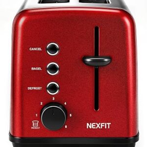 2 Slice Toaster, Retro Stainless Steel, 1.5-Inch Extra-Wide Slots, 6 Browning Settings, Bagel, Reheat, Defrost & Cancel Functions, High-Lift Lever, Removable Crumb Tray, Red
