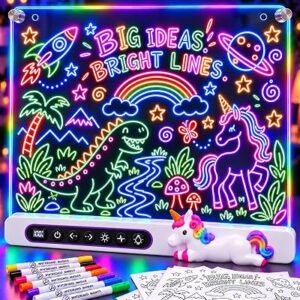 LED Drawing Board for Kids, 16″ Rechargeable Neon Light Up Drawing Tablet, Glow Doodle LED Note Board Art Set with 22 Lighting Effects, Easter Christmas Birthday Gifts for Ages 3-12