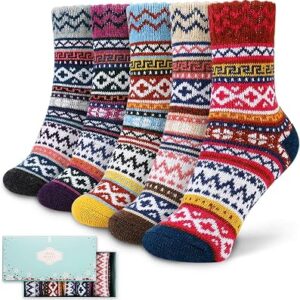 Socks Women Soft Knit Thick Warm Winter Fuzzy Crew Socks 5 Pairs