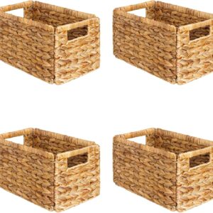 SpaceAid 4 Pack Wicker Basket, Storage Baskets for Organizing, Woven Rattan Basket with Handles for Shelves, Water Hyacinth Large Cube Organizer Storage Bin, 13×8.2×7 inch, Natural