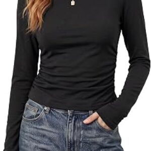 Womens Mock Neck Tops Casual Knit Slim Fit Shirt