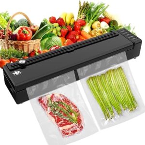 Vacuum Sealer Machine, Vacuum Sealer for Dry/Moist Food, Build in Cutter and Bag Storage, With External Suction Hose for Food Cans (Black)