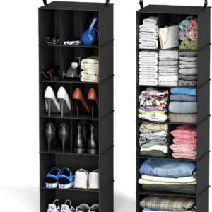 SpaceAid 2 Pack Hanging Closet Organizer and Storage with Dividers, 24 Compartments Hanging Shoe Shelves for Closet, Wardrobe, RV, Garment Rack – Black