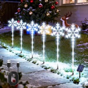 AOUNQ Solar Snowflake Pathway Lights 6 Pack