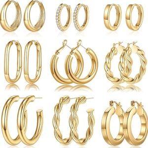 Yesteel Gold Hoop Earrings (9-Pair)
