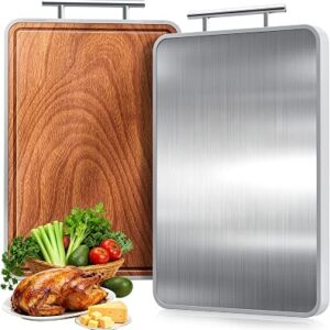 Titanium Cutting Boards For Kitchen,Ebony Wood Cutting Board,Double Sided Metal Chopping Board With Handle And Juice Groove, Idea Kitchen Appliances For Meat And Charcuterie