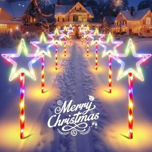 HALHSAP 10 Pack Solar Christmas Pathway Lights