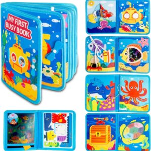 DEGIDEGI Montessori Busy Book for Toddlers, Educational Sensory Activity Book with Life Skills Training, Quiet Travel Toy for Car and Airplane, (Deep Blue)
