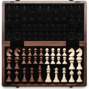 A&A 15″ Magnetic Wooden Chess Set, Handmade 3″ King Height Unique Chess Pieces with 2 Extra Queens, Tournament Portable Travel Chess Game Set for Adults Kids