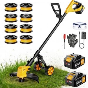 Cordless String Trimmer with Wheels 2×3.0Ah 21V Battery Weed Eater