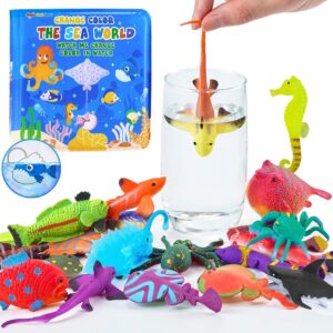 Color Changing Squishy Mold Free Bath Toys for Kids 4-8 3-5 Sea Animal Toy | No Hole Toddler Bath Toys, Color Change Sea Creatures Bathtub Water Table Toys with 2 Glow in The Dark Fish Toys & Bath Book