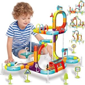 140Pcs Electric Train Set 3D Track Train Toys with 2 Trains for Boys Kids