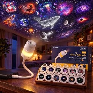 2-in-1 Galaxy Projector Night Light 13 Projection Films 5D Holographic Star Projector 360° Flexible Rotation