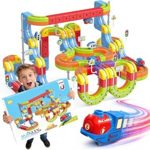 141 PCS klick Rail Electric Train Set withRacer 3D Train, Cube Track & Anti-Gravity Car, STEM Educational Toy forKids (Ages 3-8), Flexible Race Track forBoys & Girls