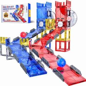 SKTMYY 73pcs Magnetic Tiles Marble Run