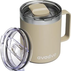 12oz Insulated Stainless Steel Coffee Mug with 2 Lids & Handle